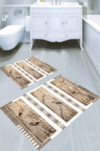 Daldaki Kuşlar Desenli 2li Banyo Paspası (50x60 cm - 60x100 cm) - Thumbnail