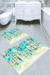 Deniz Nesneleri Süslemeli 2li Banyo Paspası (50x60 cm - 60x100 cm) - Thumbnail