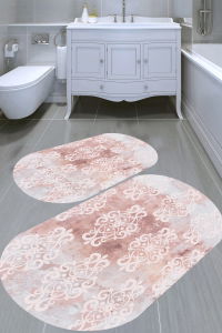 Eskitme Motif Desenli 2'li Banyo Paspası (50x60 cm - 60x100 cm) - Thumbnail