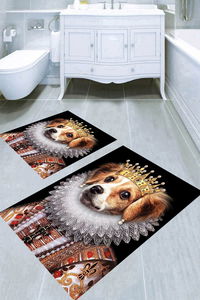 İnci Küpeli Köpek Desenli 2li Banyo Paspası (50x60 cm - 60x100 cm) - Thumbnail