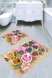 Kuru Bitki Tohumları Desenli 2li Banyo Paspası (50x60 cm - 60x100 cm) - Thumbnail