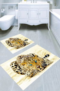 Leopar Çizimli 2li Banyo Paspası (50x60 cm - 60x100 cm) - Thumbnail