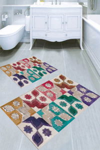 Motif Birleşimli 2li Banyo Paspası (50x60 cm - 60x100 cm) - Thumbnail