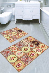 Osmanlı Çiçek Motifli 2li Banyo Paspası (50x60 cm - 60x100 cm) - Thumbnail