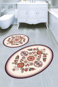 Oval Modern Motifli 2li Banyo Paspası (50x60 cm - 60x100 cm) - Thumbnail