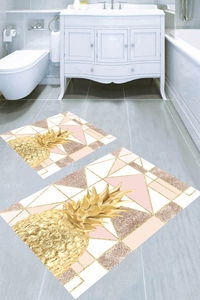 Star Tasarım Ananas Desenli 2li Banyo Paspası (50x60 cm - 60x100 cm) - Thumbnail