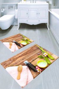 Tahta Zemin Spa Malzemeleri Desenli 2'li Banyo Paspası (50x60 cm - 60x100 cm) - Thumbnail